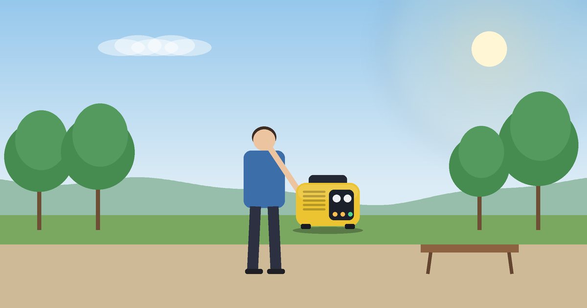 Small portable generator being moved by a person walking in a park