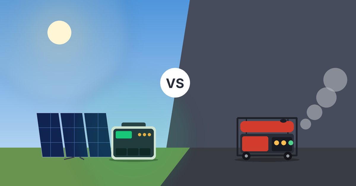 Solar vs gas generator: solar generator and gas generator side by side
